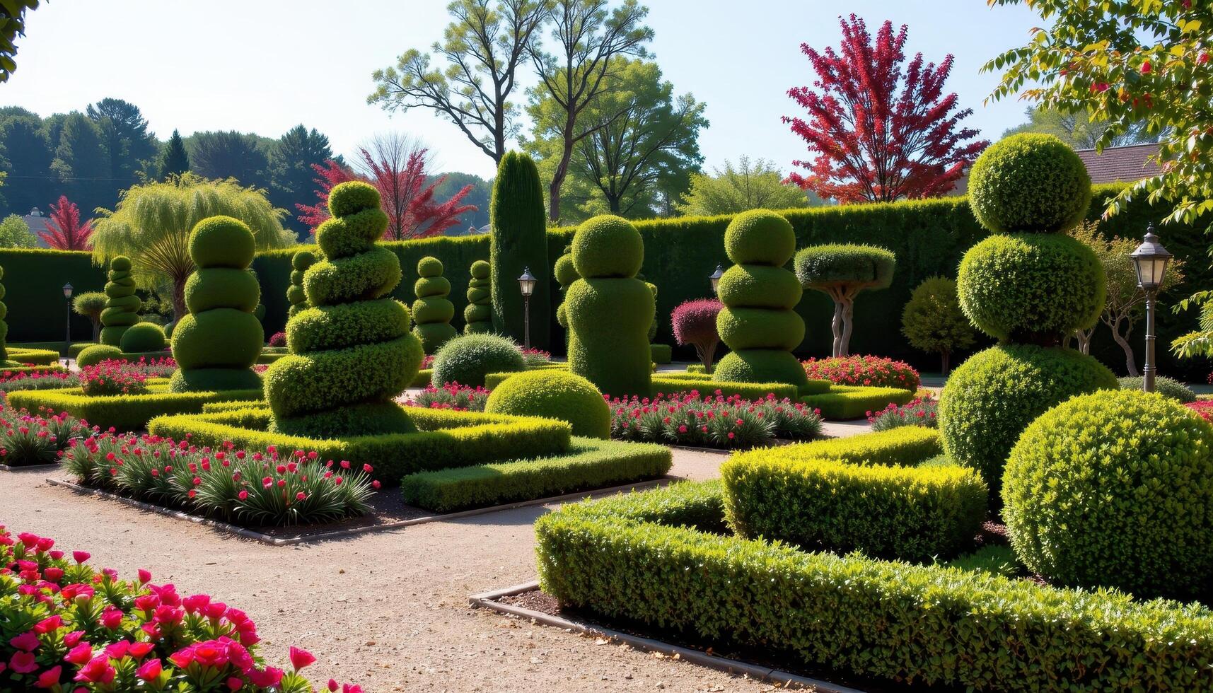 ornamental topiary trimmed into geometric shapes photo