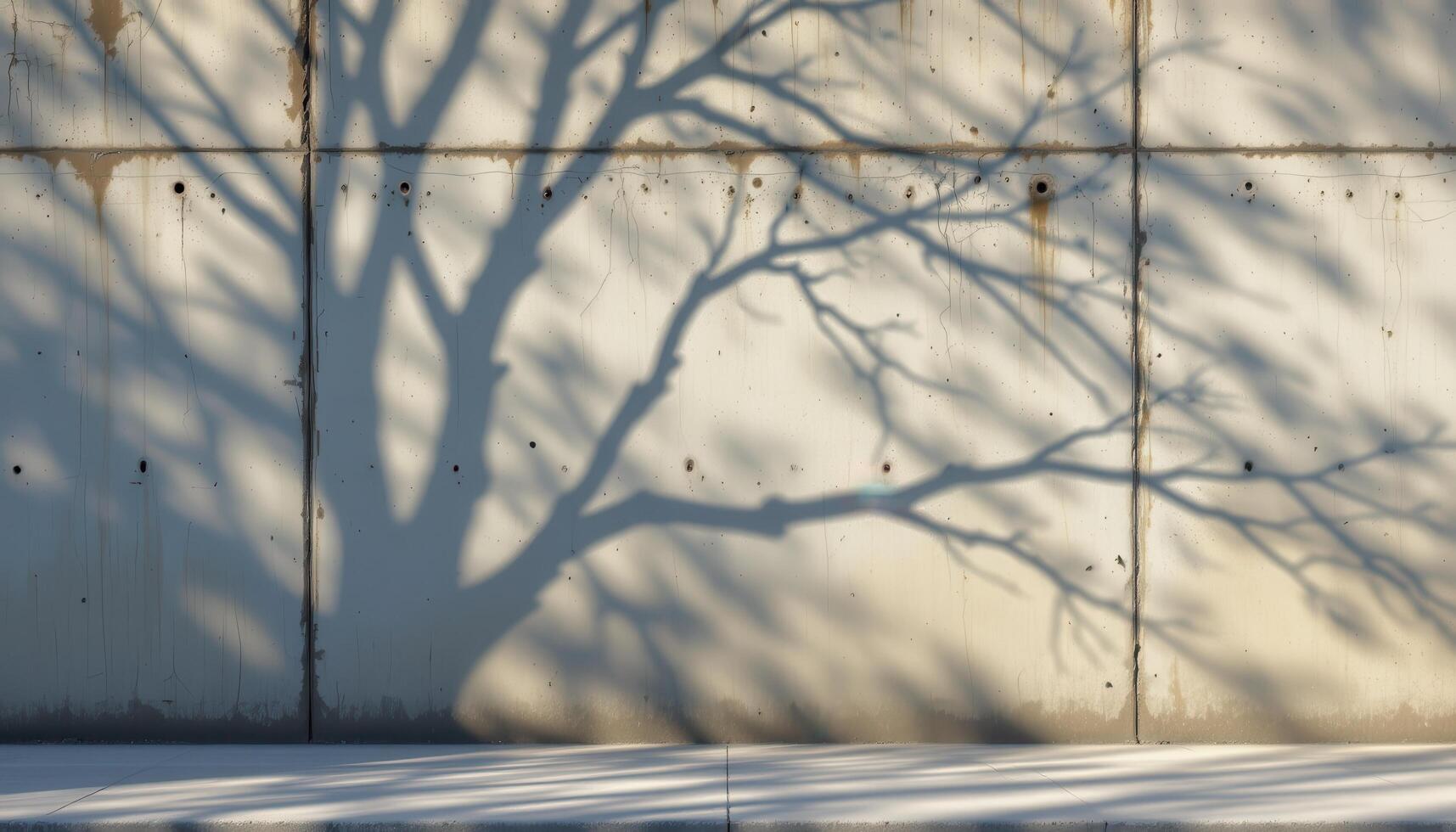 tree shadow cast on raw concrete wall under spotlight photo