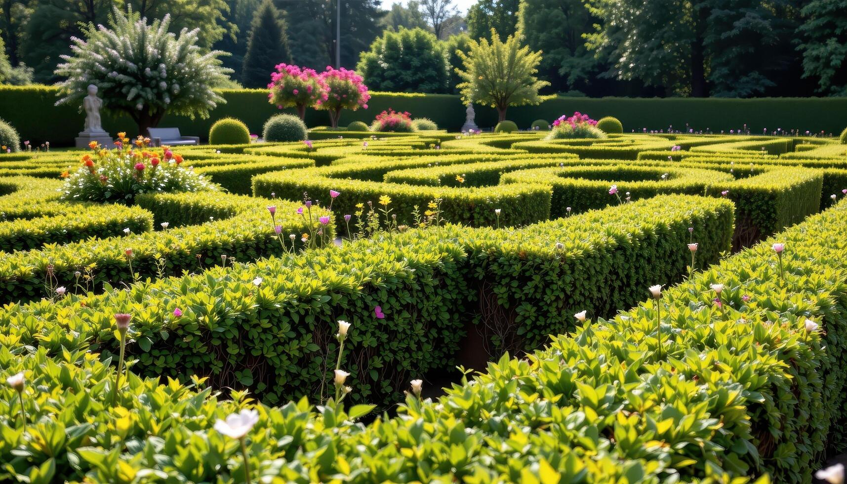 garden maze with hedges beginning to bloom photo