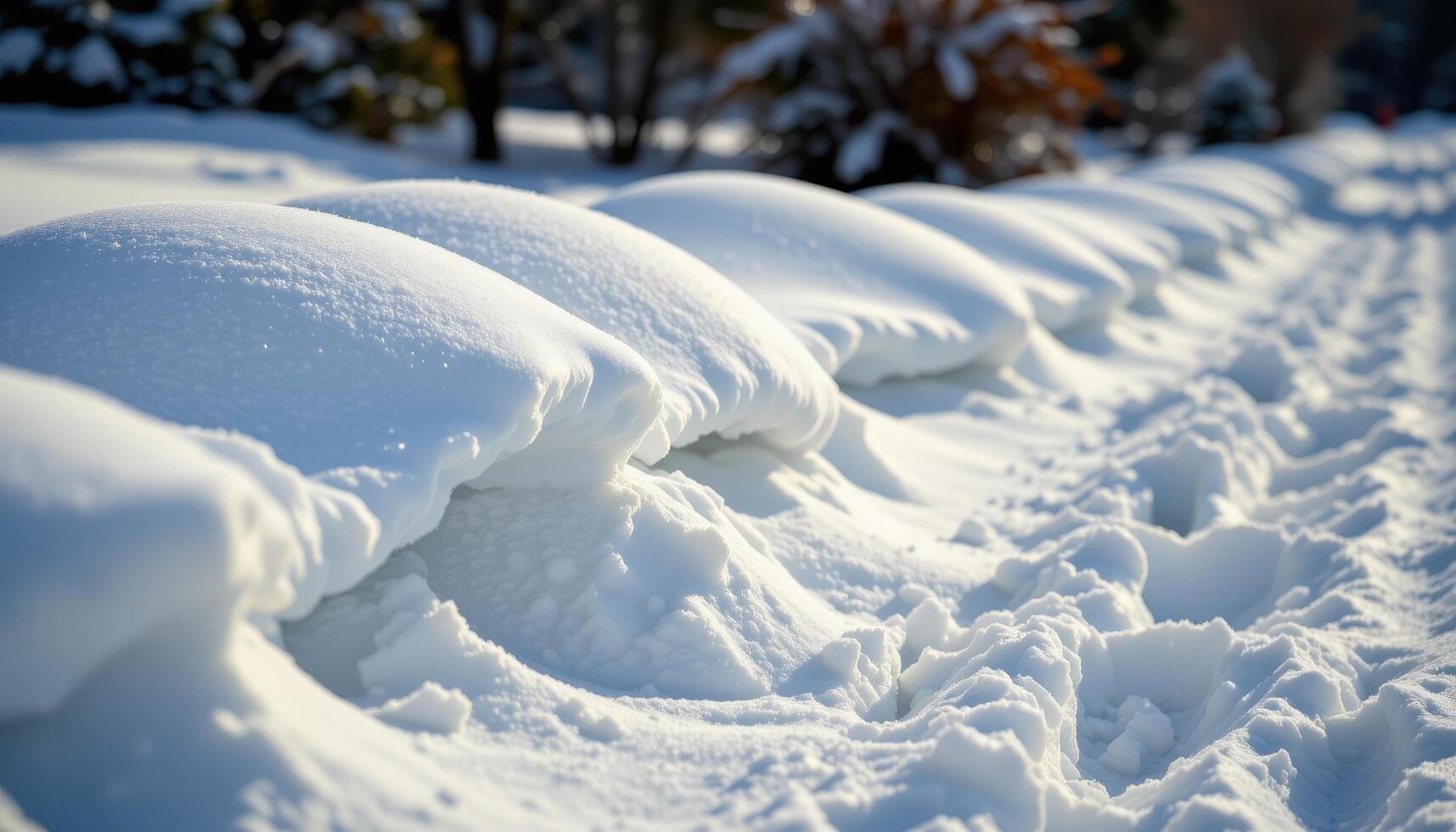 snowdrifts forming soft mounds along a fence line photo
