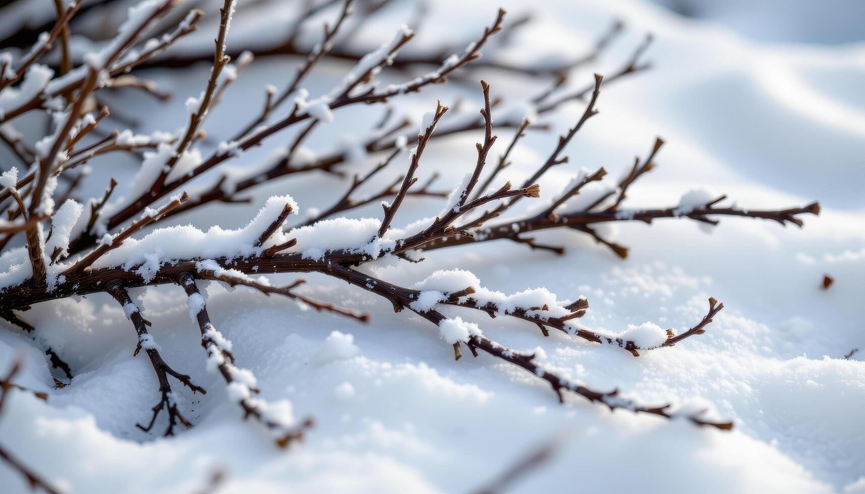 frost covered twigs lying on soft snowy ground photo
