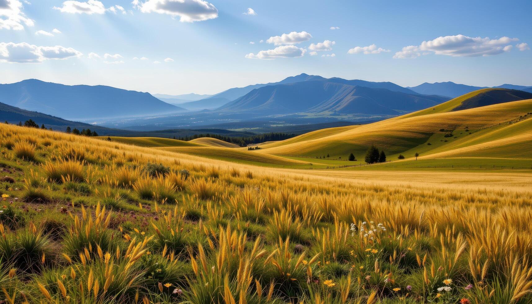 rolling grasslands stretching to a distant mountain range photo