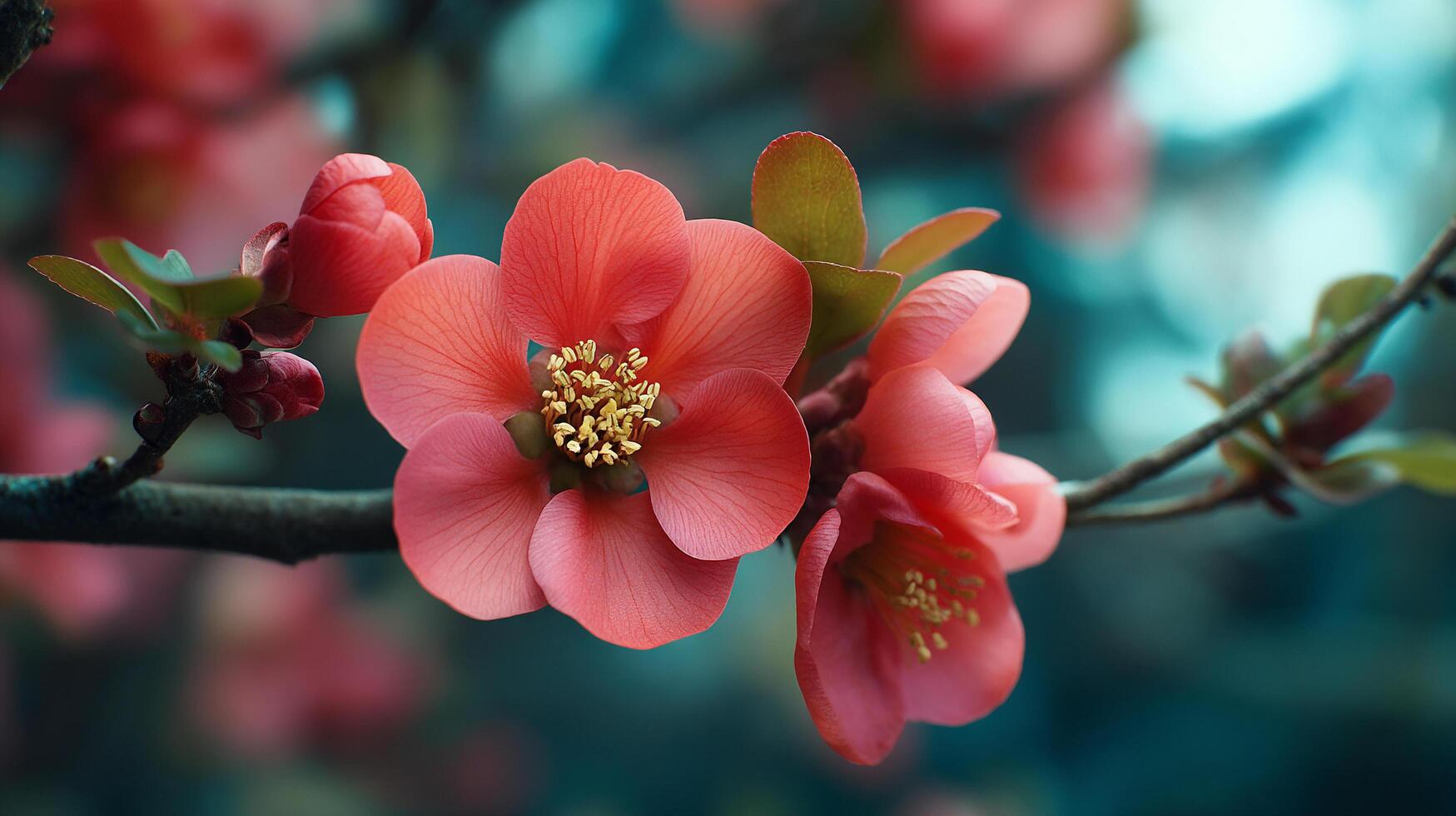 Macro flower photo on branch with lifelike textures