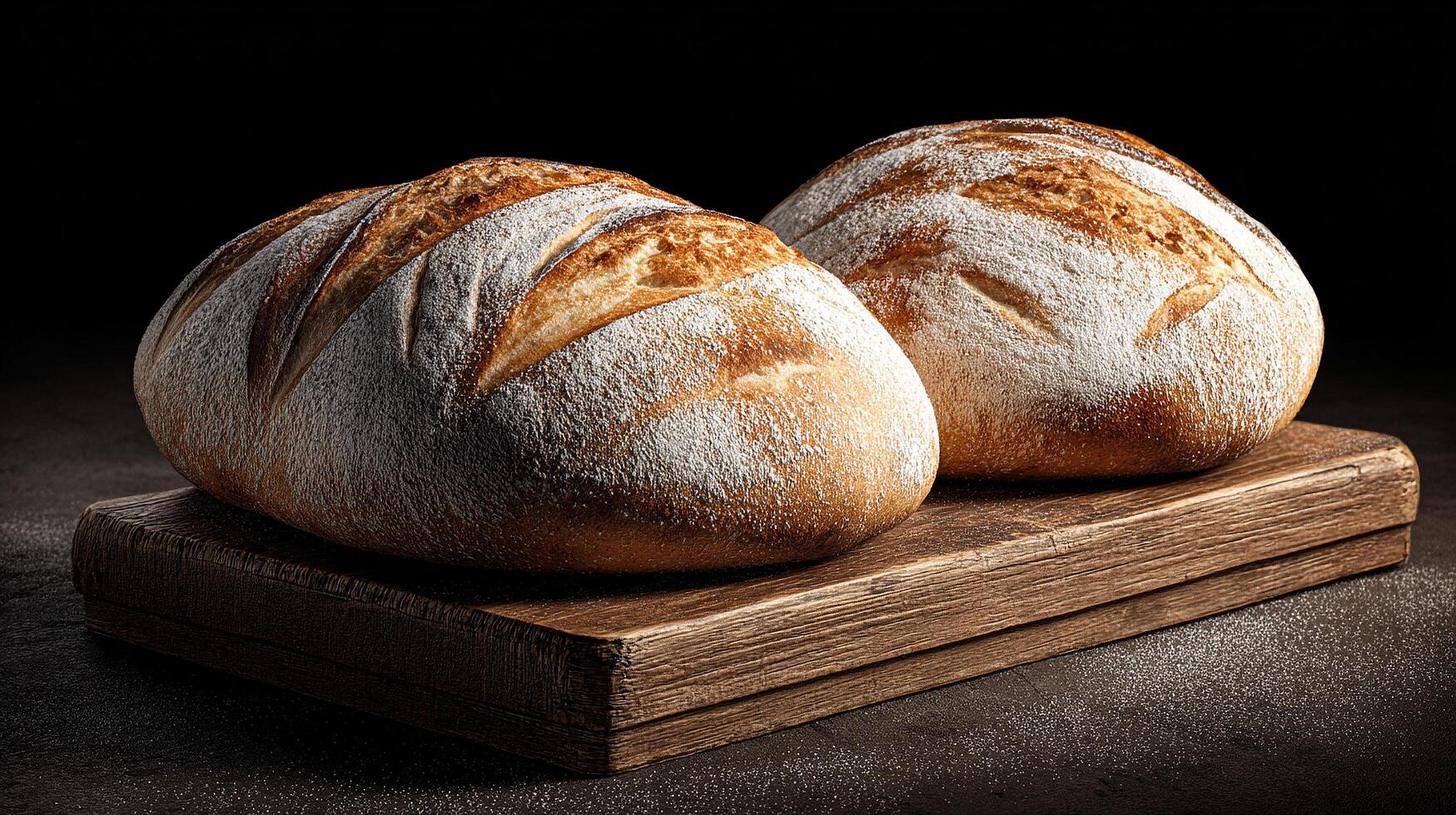 Realistic bread loaf photo placed on rustic wooden setting