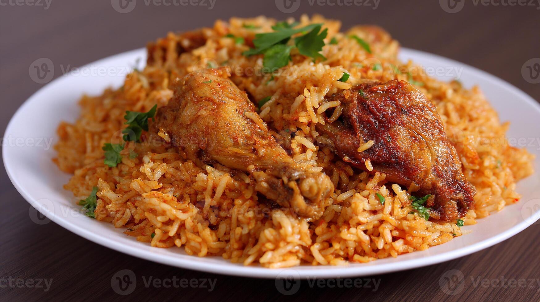 Authentic biryani photo plated neatly with high definition texture