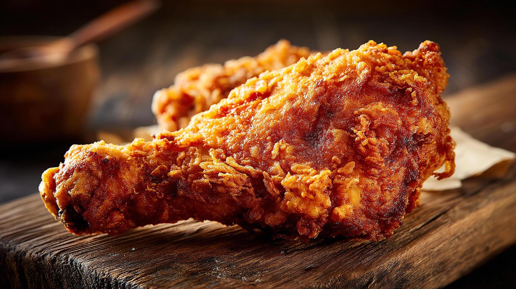 Studio closeup of rustic fried chicken food shot photo