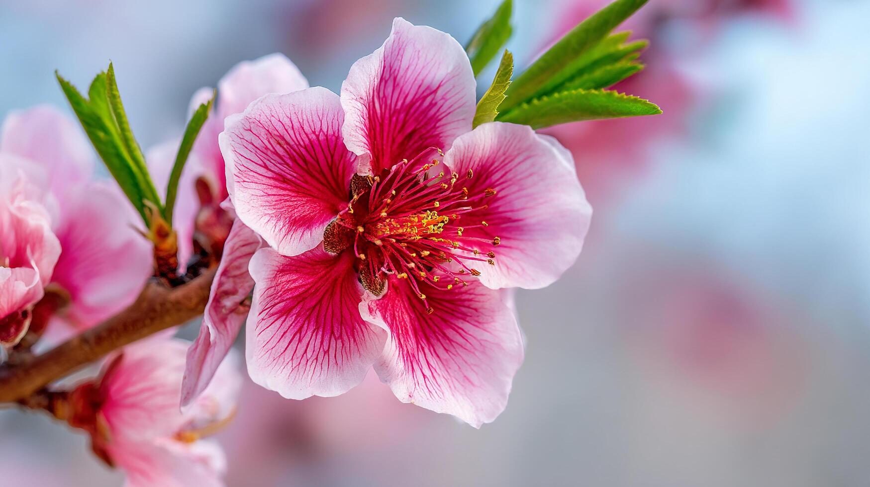 Flower in bloom with sharp colors on branch photo