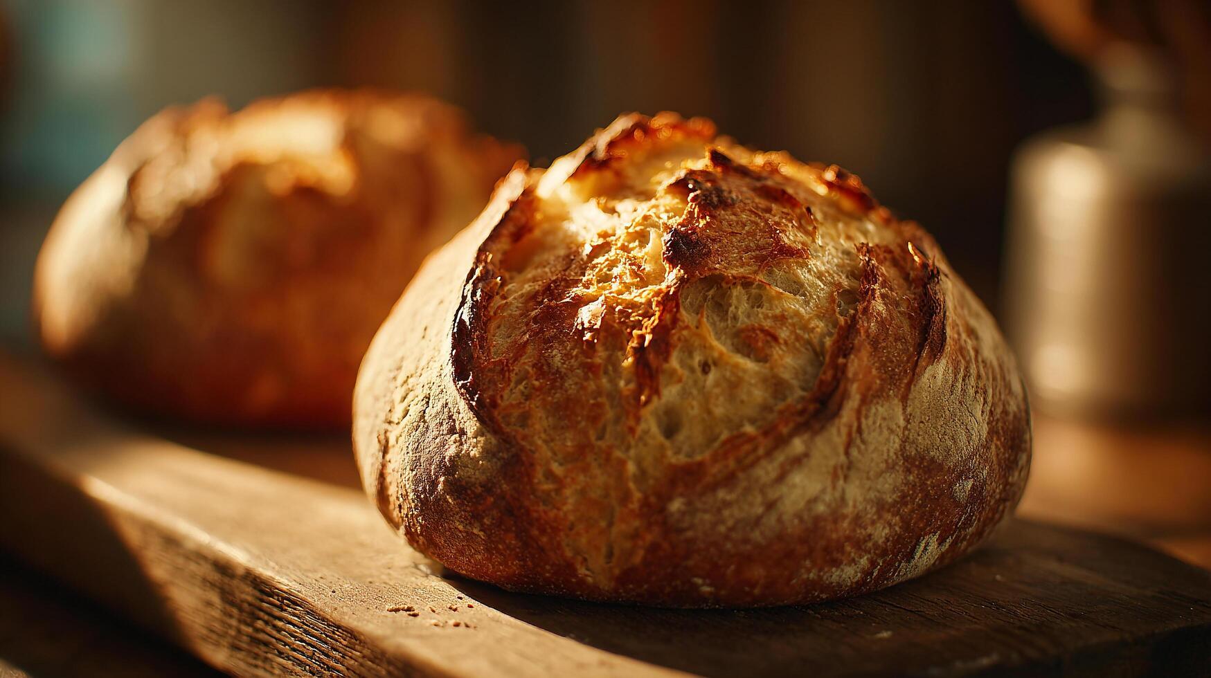 Artisan bread photo displayed with rich tone and fine texture