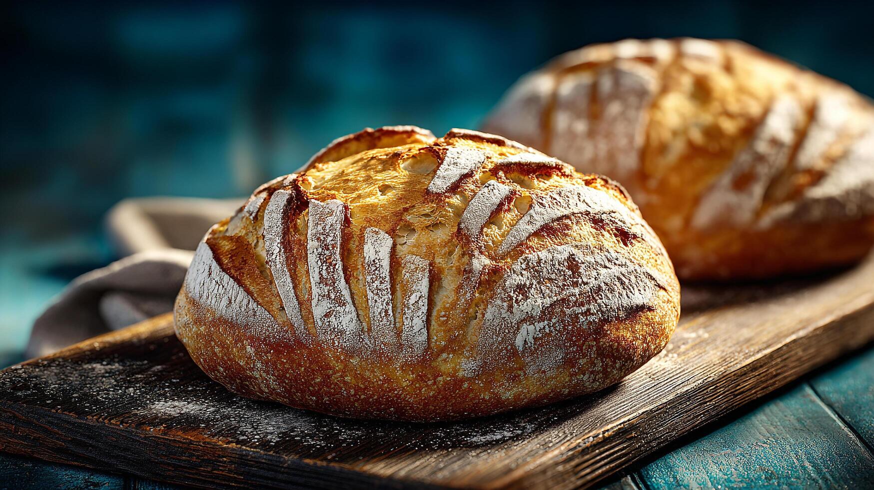 Rustic bread photo with sharp crust and real light