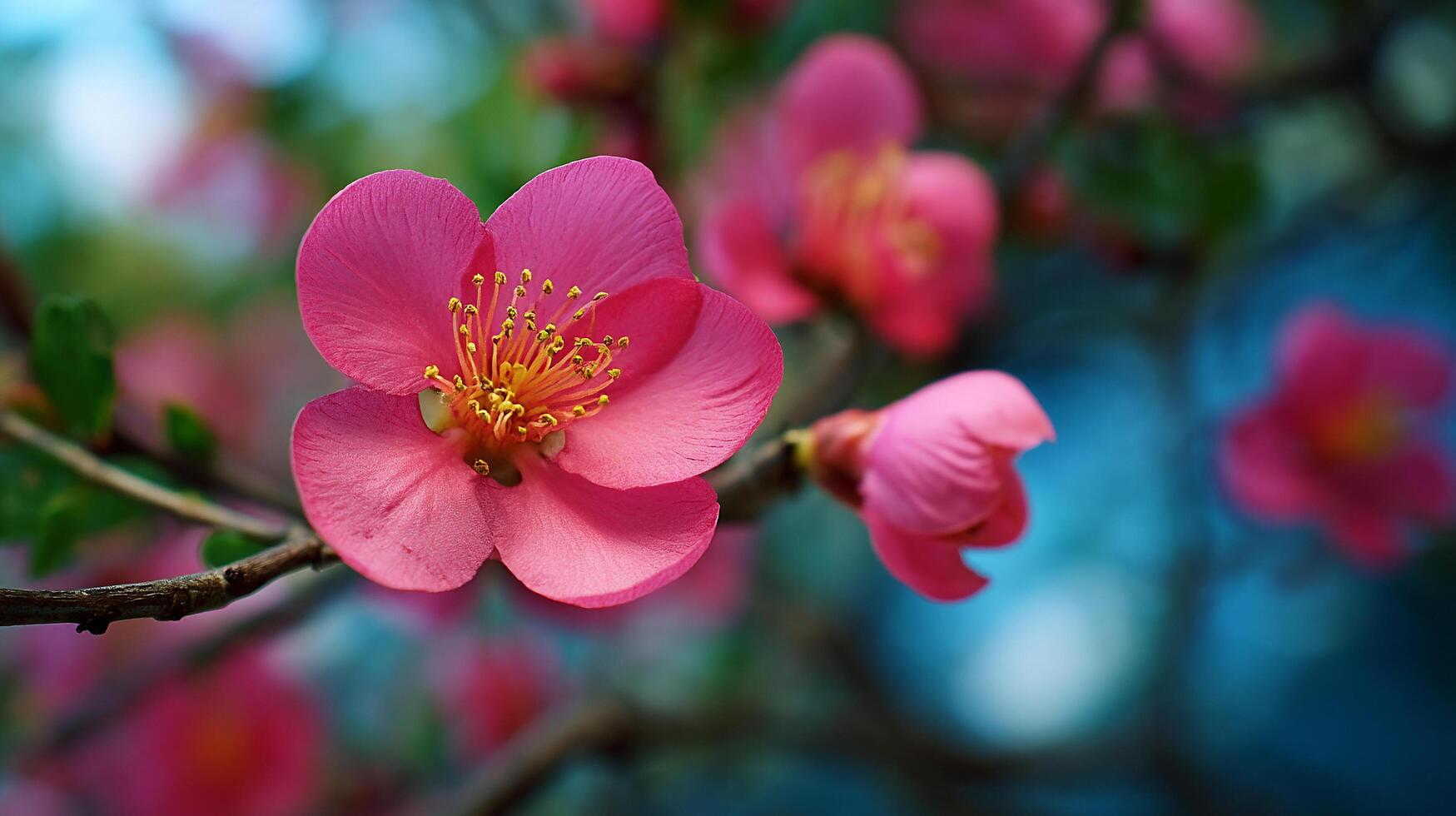 Crisp macro flower photo on blooming tree branch
