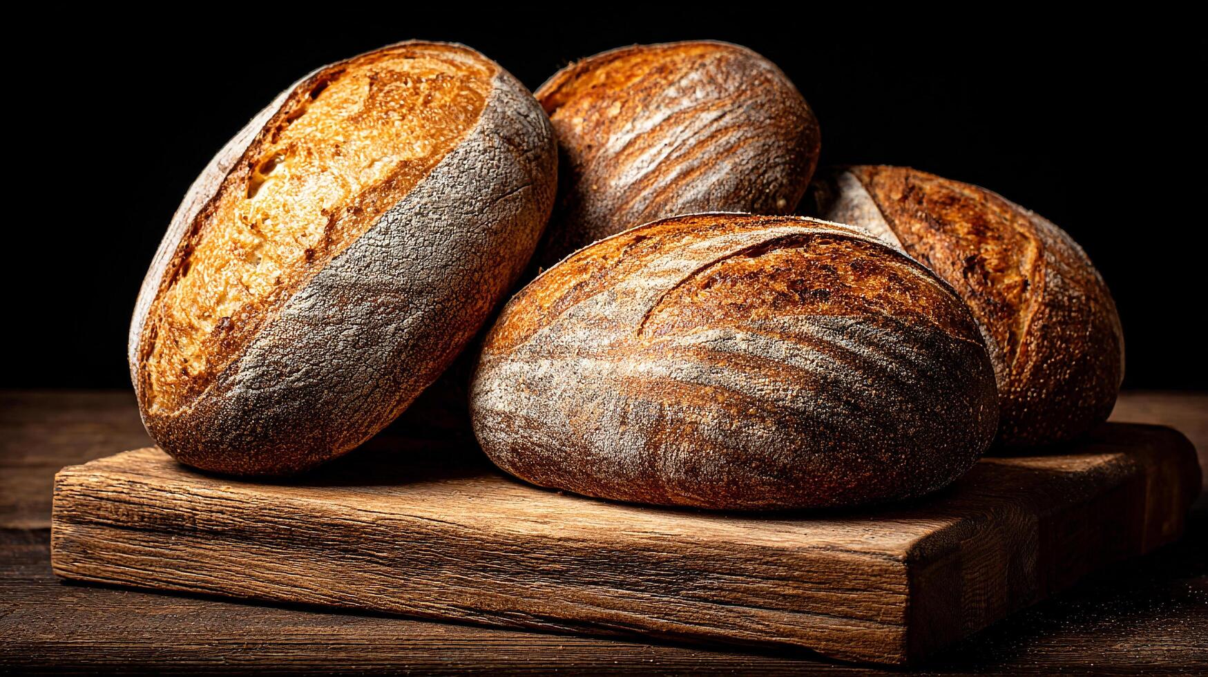 Bread with flour topping and textured crust photography photo