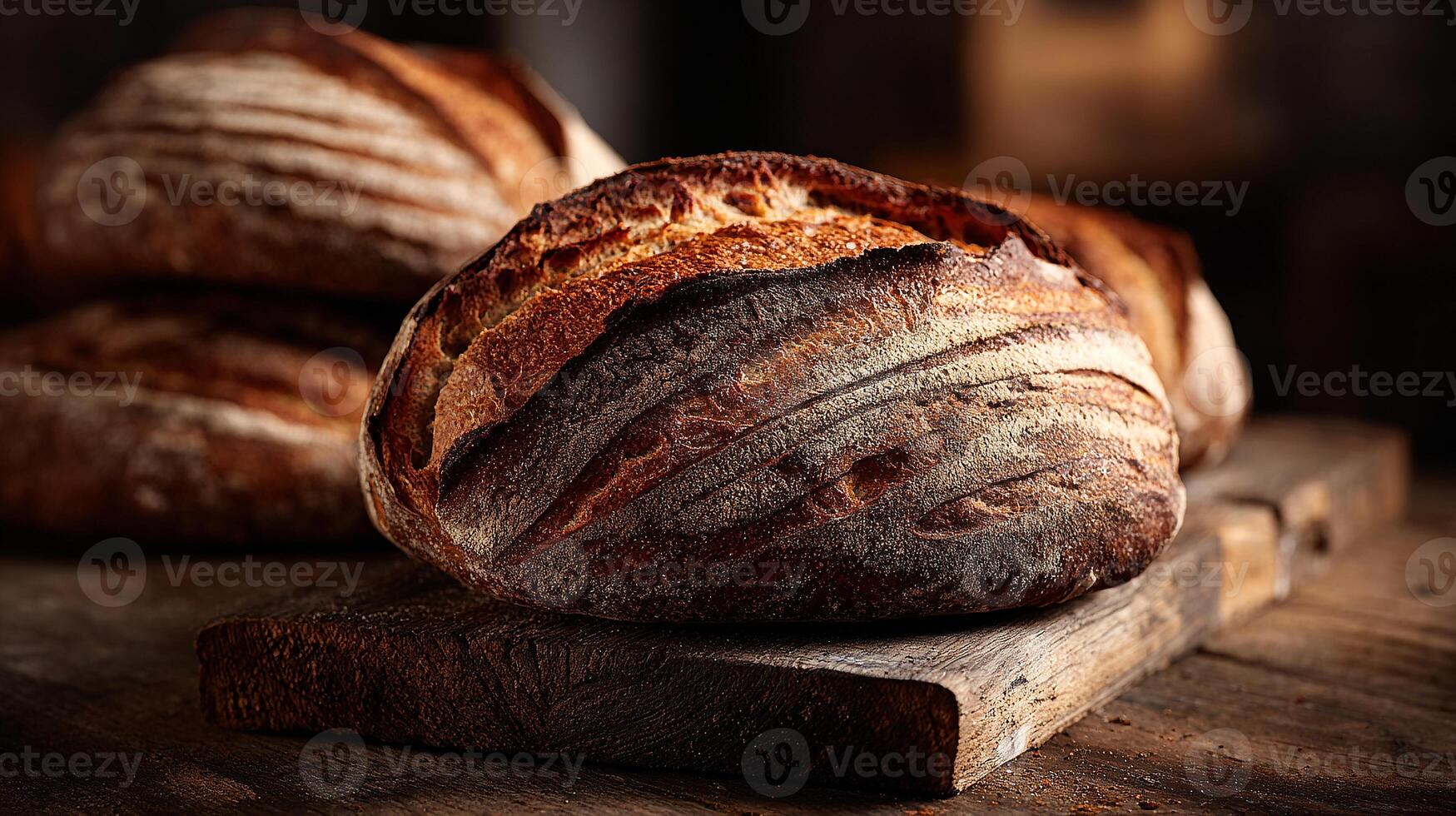 Glowing crust bread loaf in afternoon light photography photo