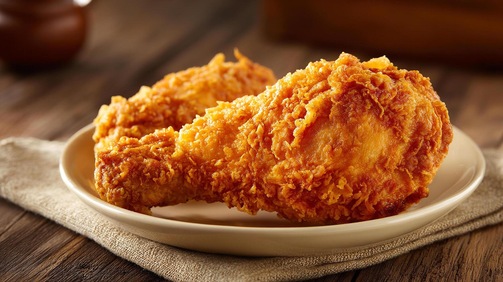 Fried chicken leg with soft studio light on table photo