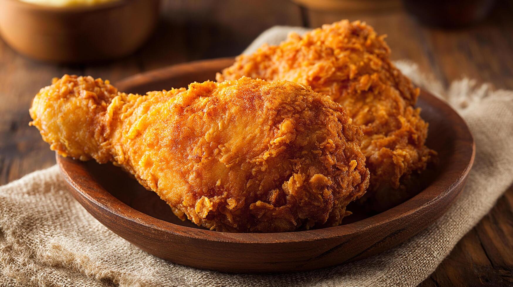 Rustic fried chicken photo with natural wood textures