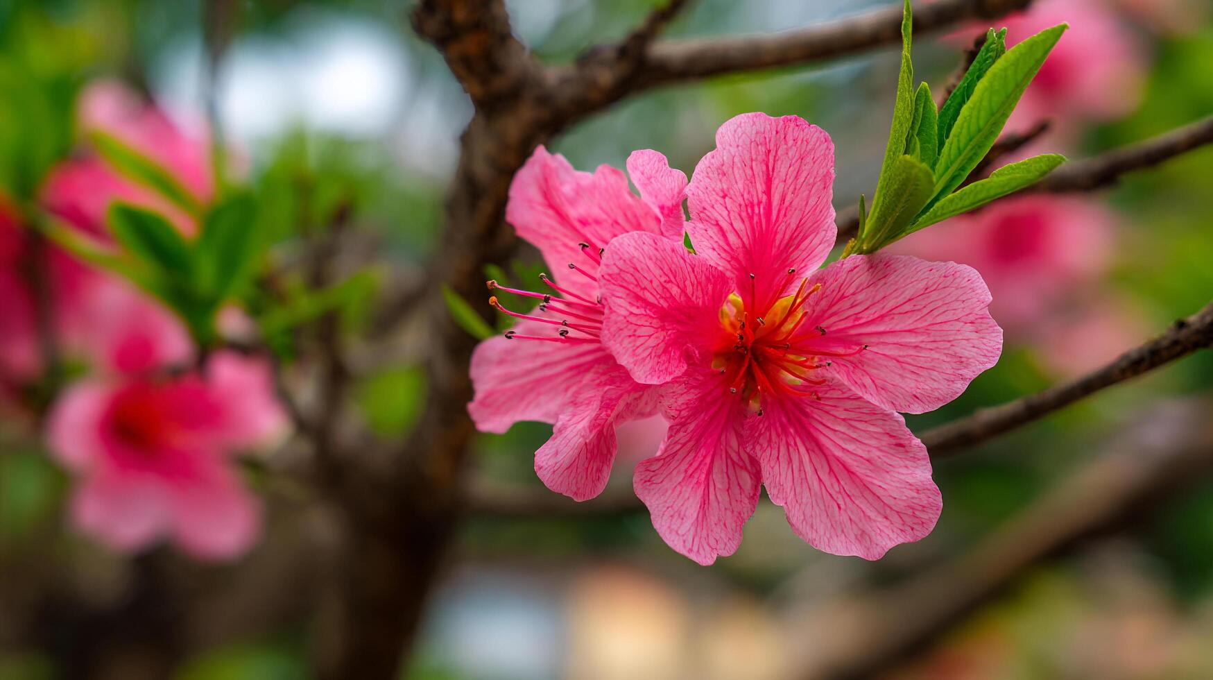 Tree branch flower photo in soft focus with bright light