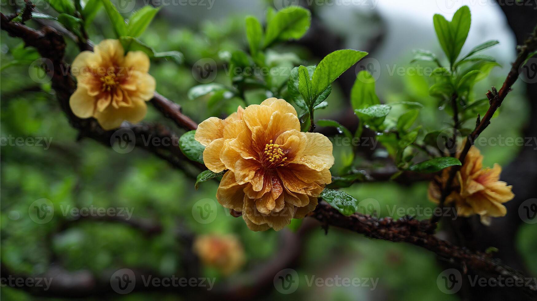 Glowing flower photo on tree with soft spring hues