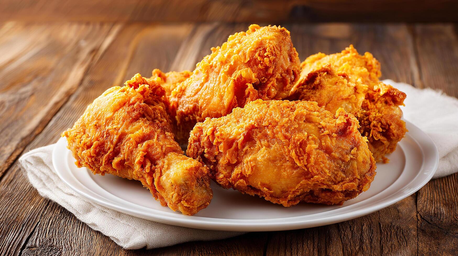 Rustic plate of crispy fried chicken leg with texture photo