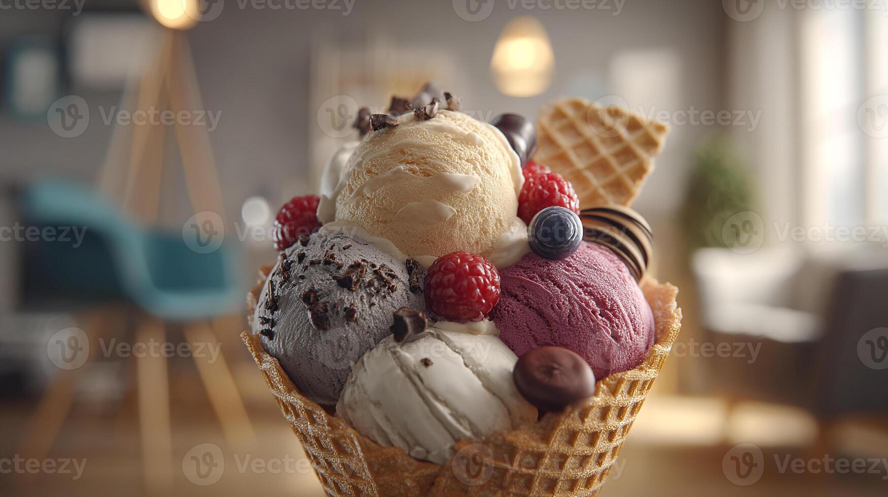 Creamy scoops of frozen sweet dessert photo