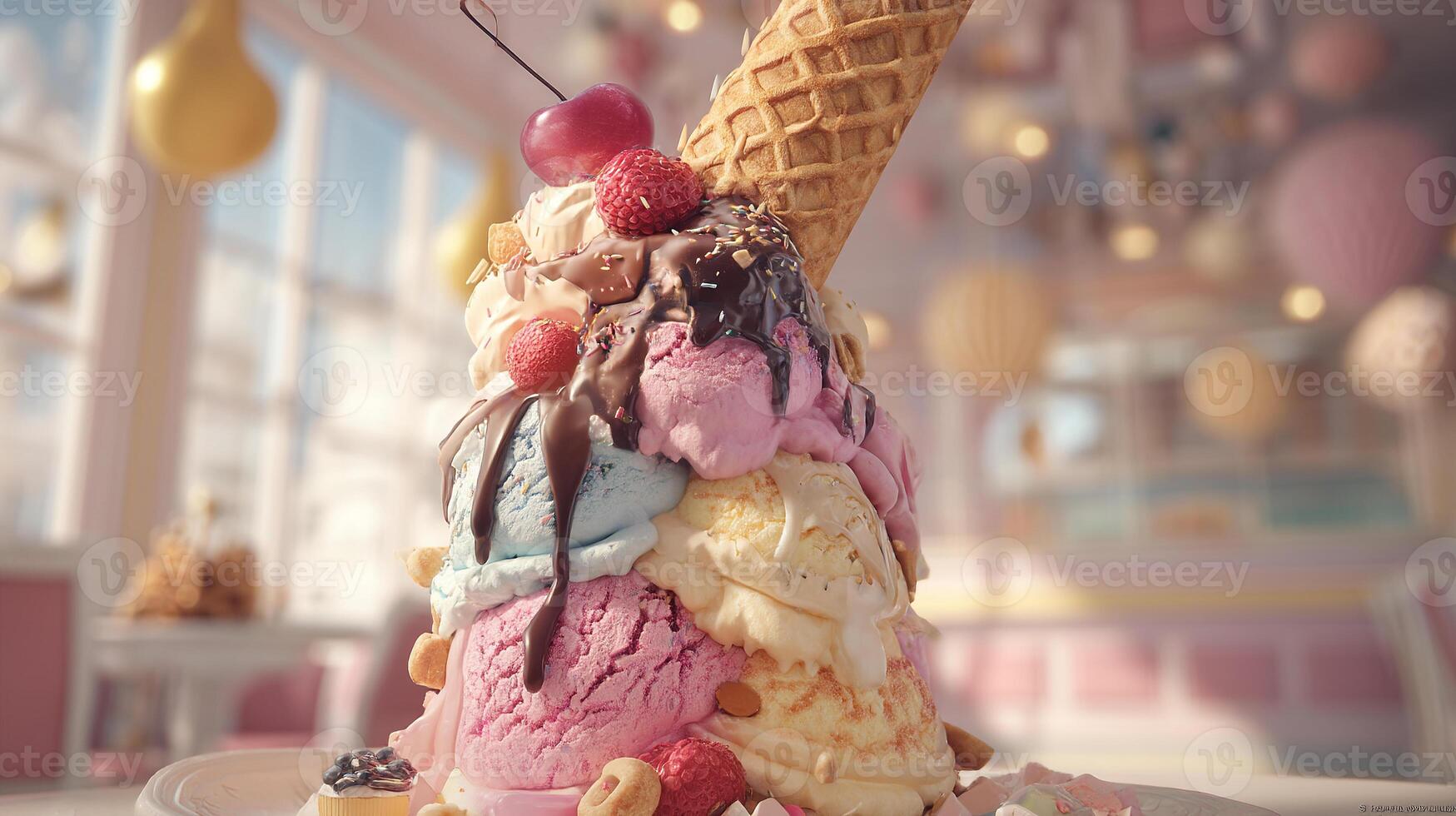 Cold dessert with sweet topping and cream photo