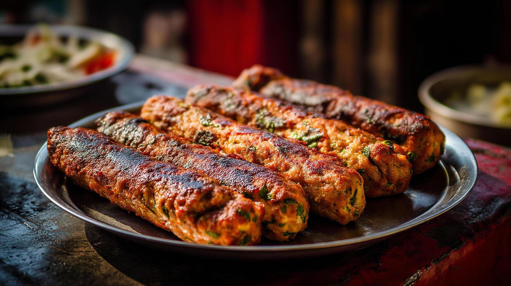 Juicy kabab cooked perfectly with golden brown edges photo