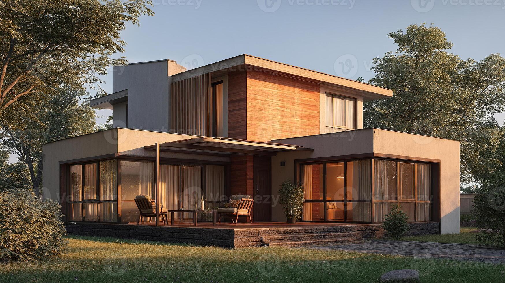 Natural light on luxurious modern home exterior photo