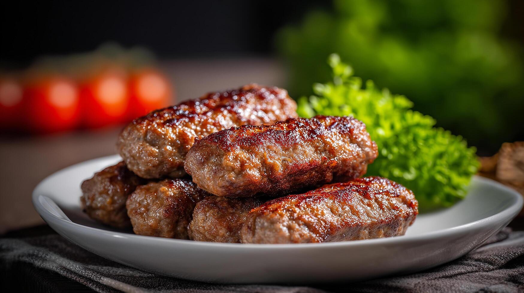 Mouthwatering kabab cooked on grill served hot on plate photo