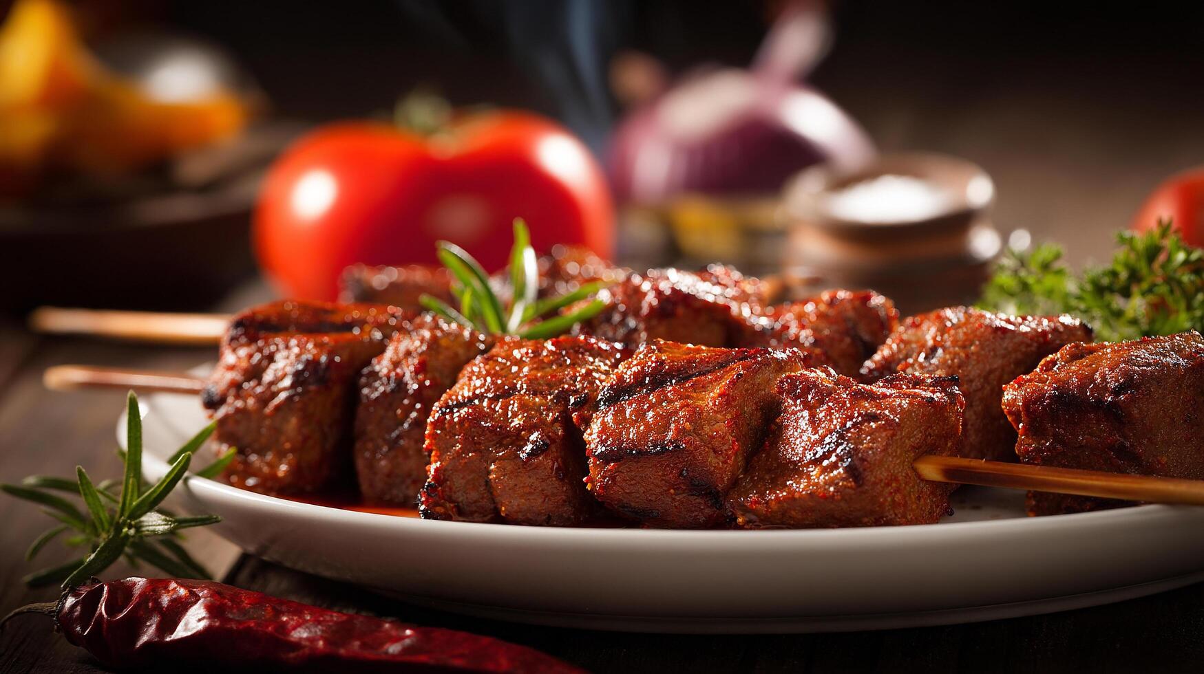 Tasty kabab with fresh parsley and chili flakes garnish photo