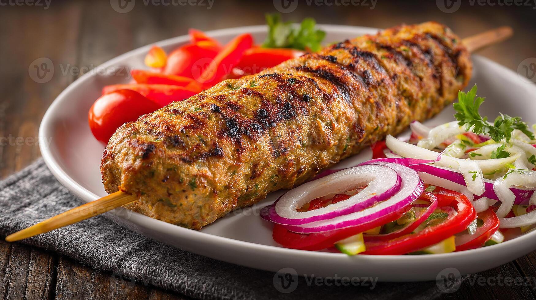 High resolution photo of kabab with vibrant appetizing colors