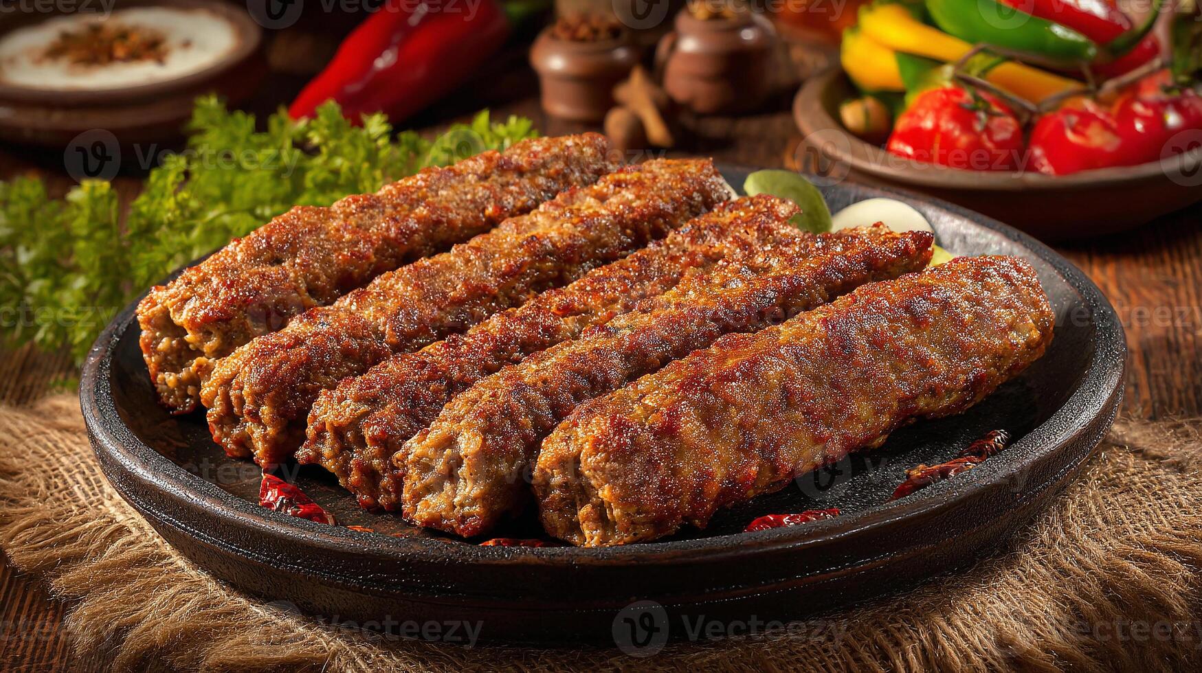 Tasty kabab cooked on grill with vibrant colors and textures photo