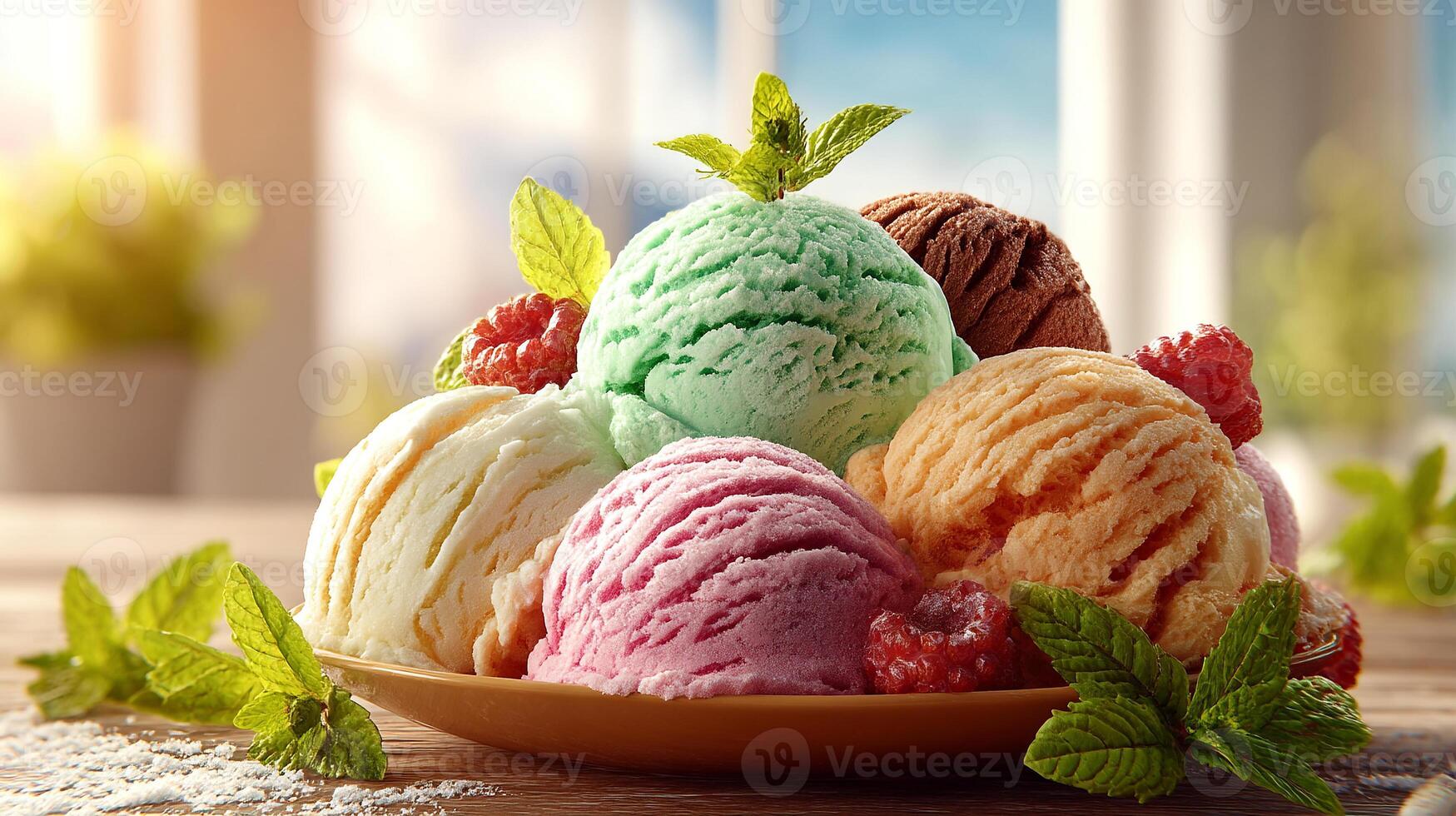 Topping-covered frozen dessert photo in natural light