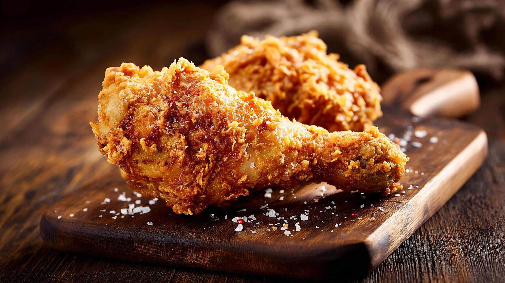 Rustic table photo of chicken leg with authentic feel
