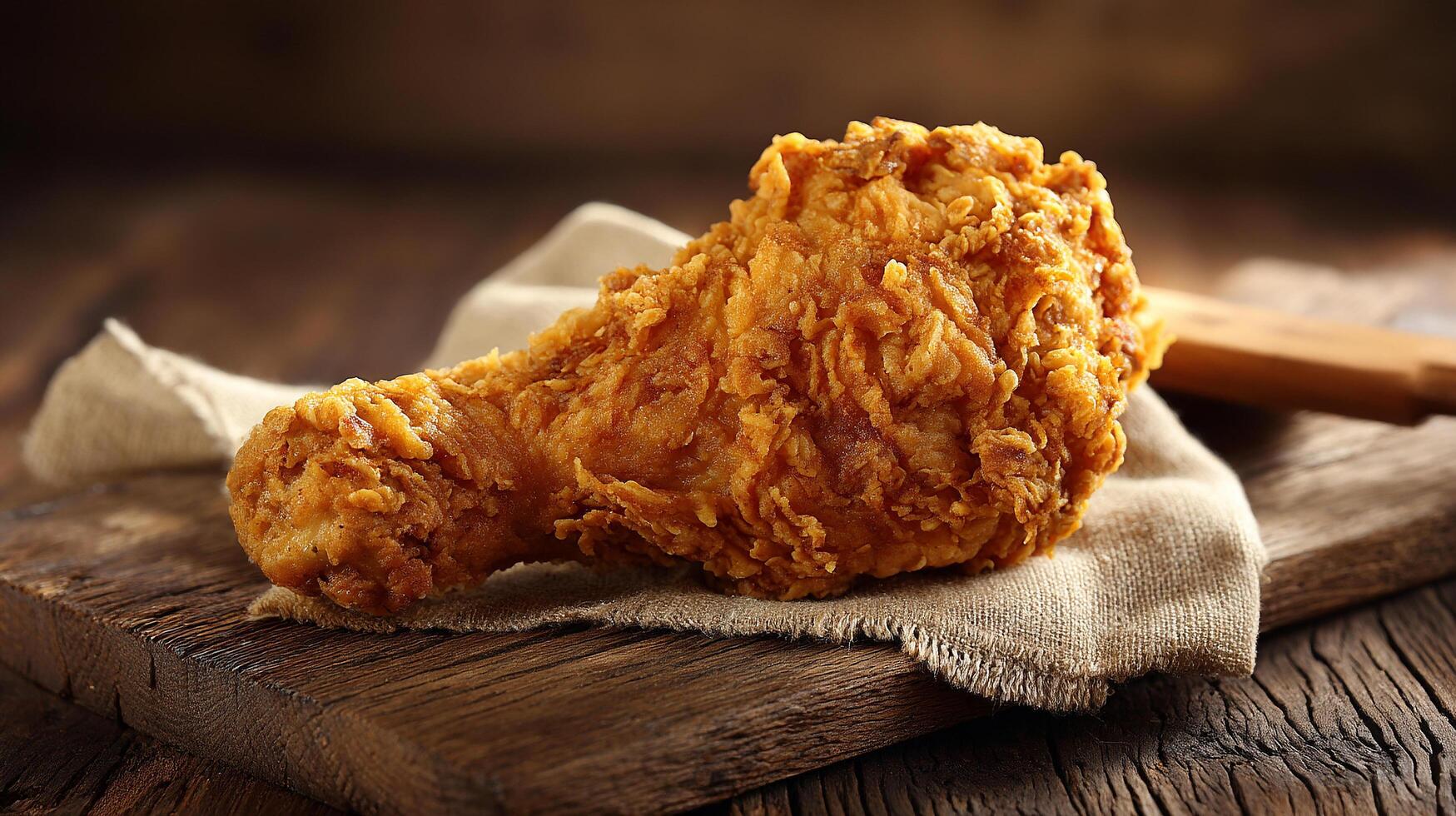 Chicken leg closeup photo on table with rich lighting