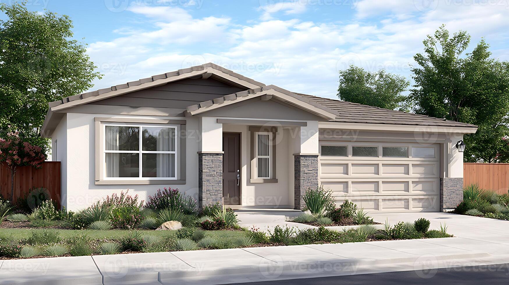 Exterior shot of house with modern roof and clean design photo