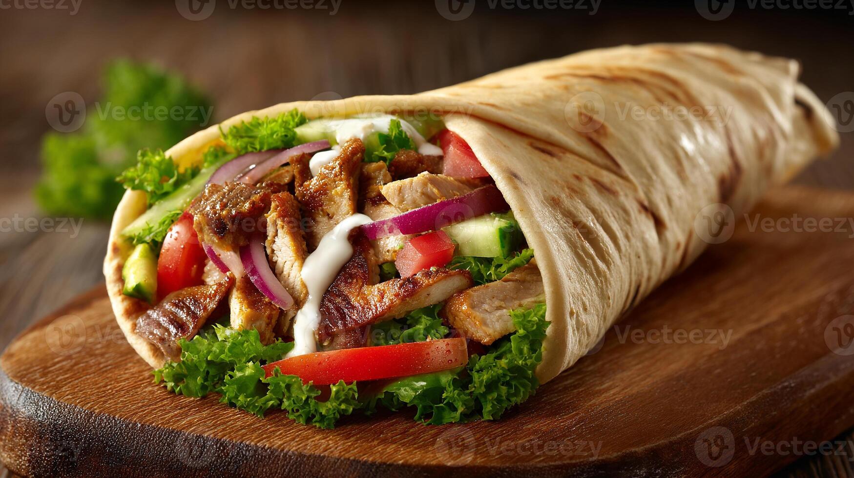 Shawarma wrap filled with chicken and beef photo