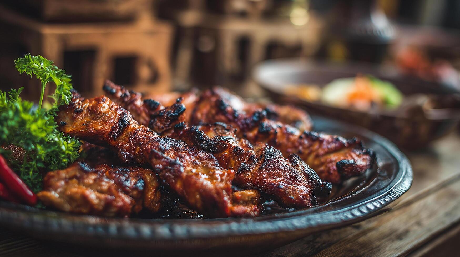 Photo of tasty kabab showing juicy meat and grill marks