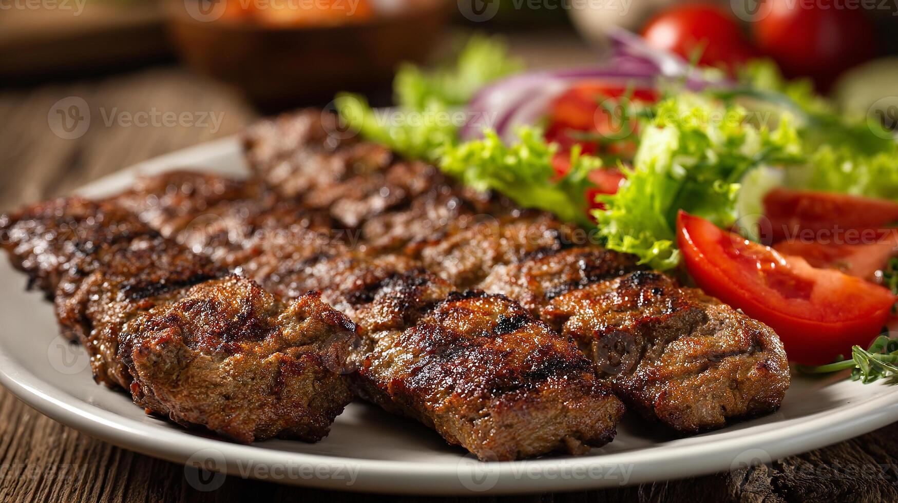 Delicious kabab with crispy edges and tender inside served hot photo