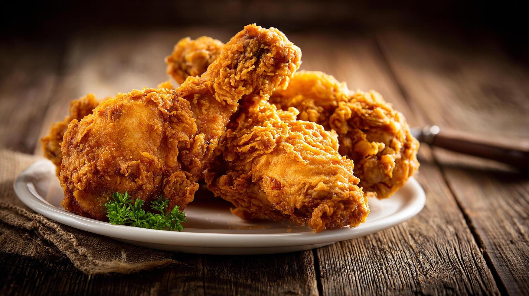 Ultra detailed food photo of fried chicken leg in dish