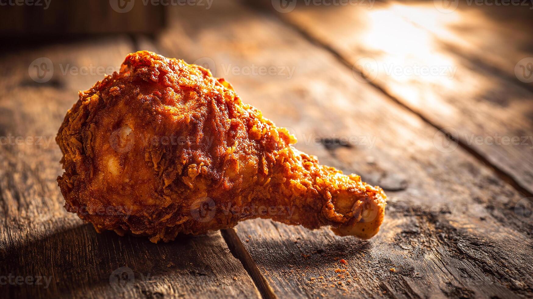 Sharp food photography photo of chicken leg on old table