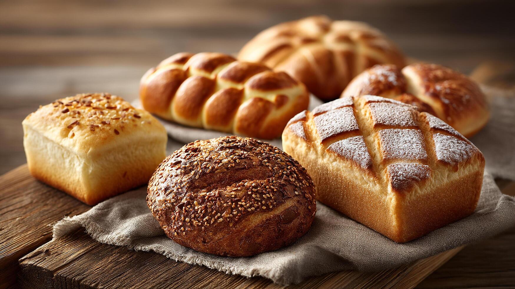 Photorealistic view of rustic bakery assortment photo
