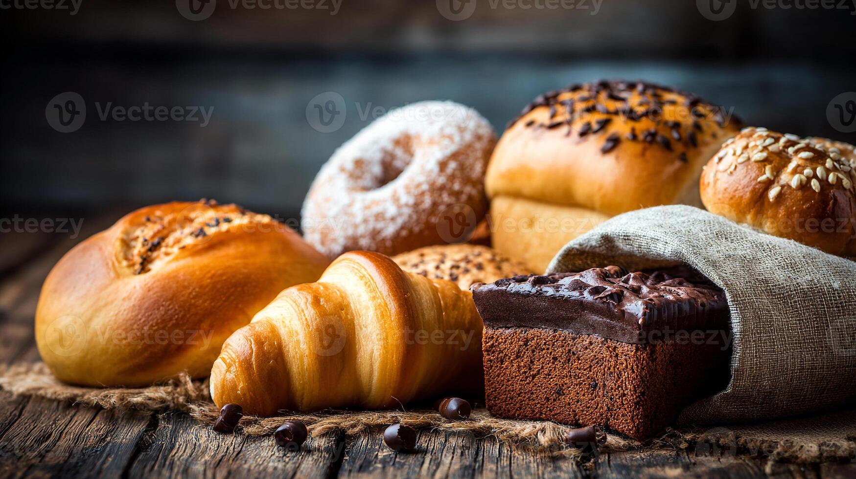 Close-up bakery photo on rustic table