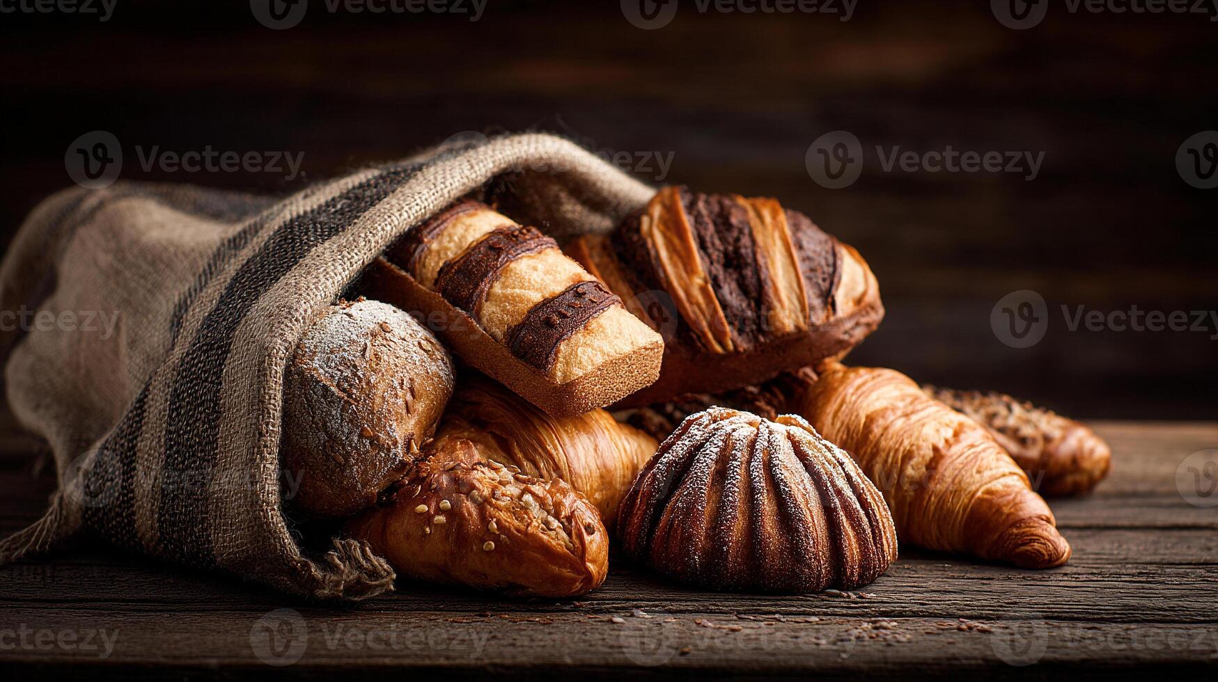 Assorted pastries photographed on rustic tabletop photo
