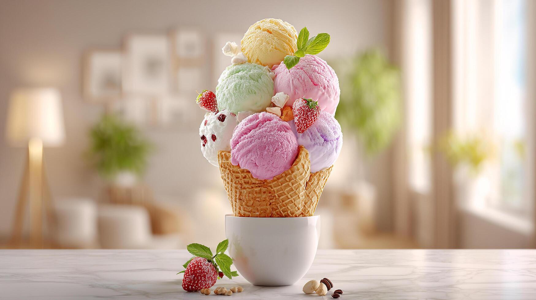 Ice cream shot photo with natural shadow contrast