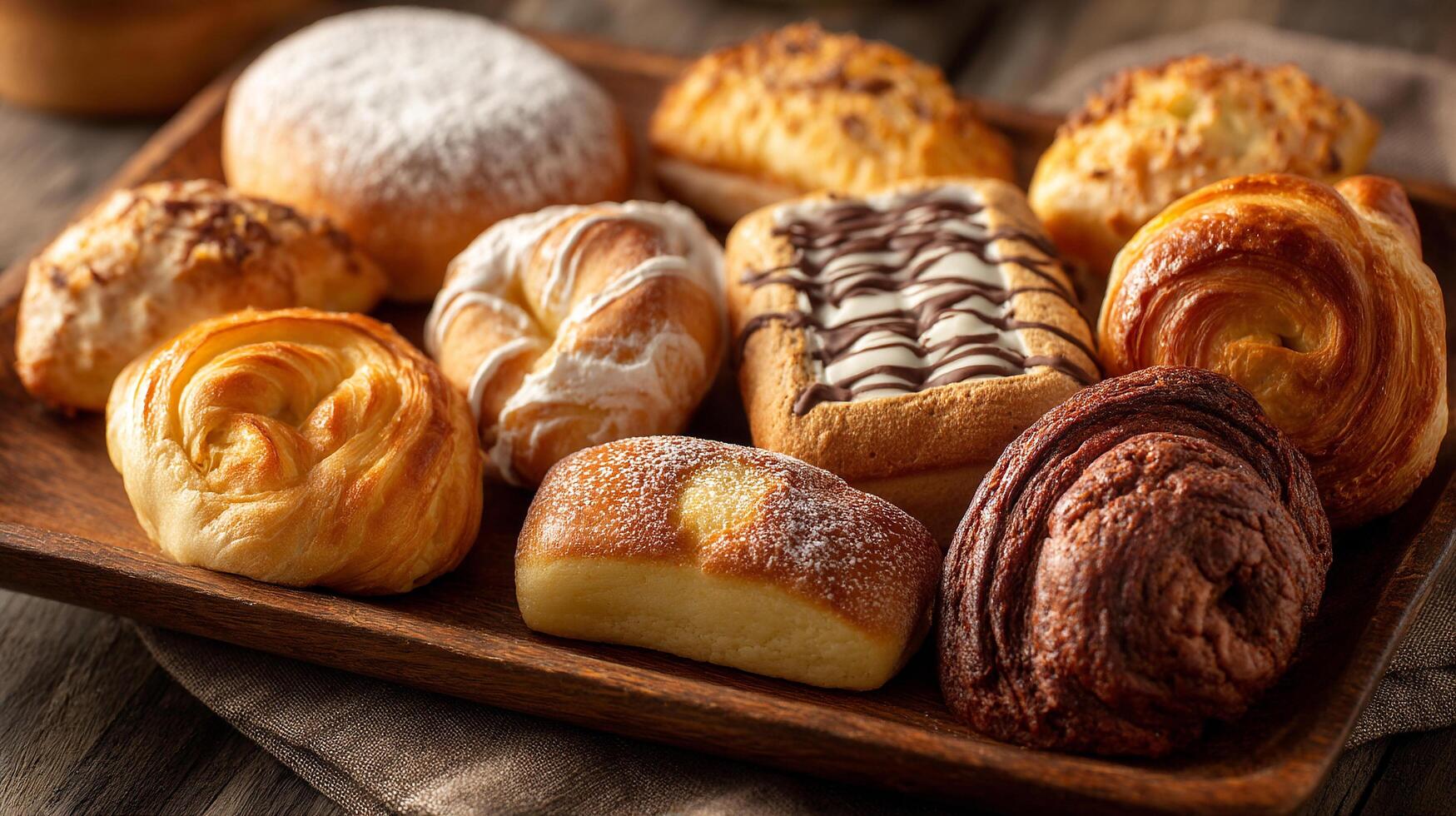 Realistic photo of assorted baked items