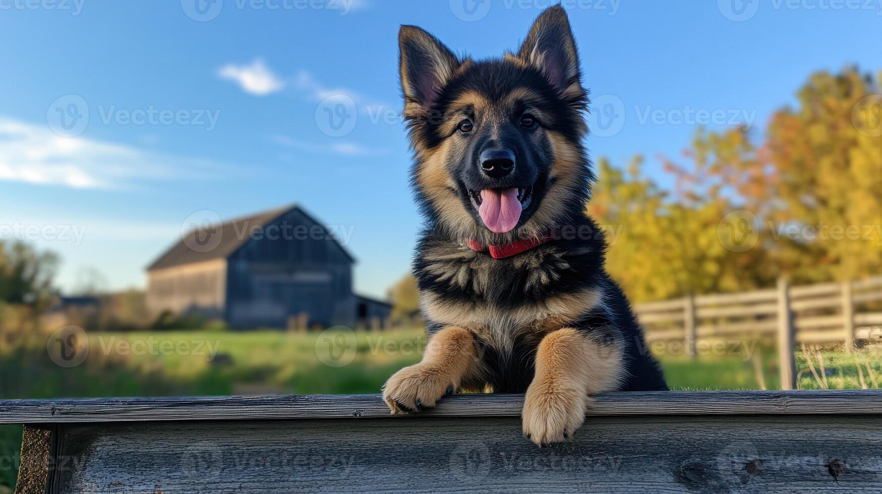 German Shepherd Puppy Posing on a Rustic Fence photo
