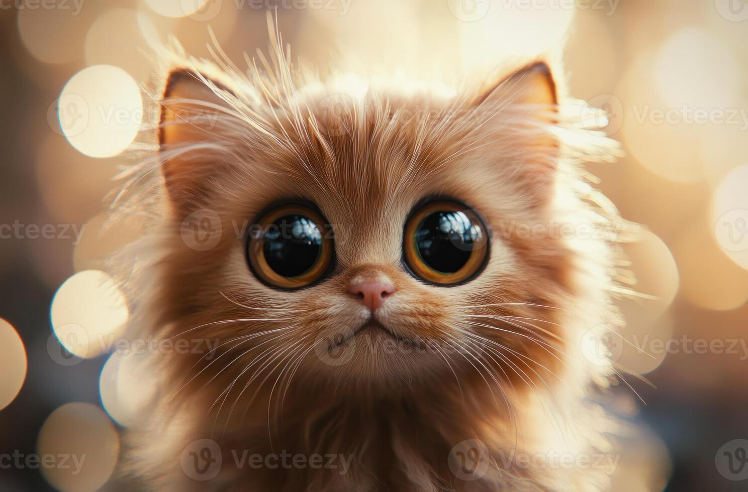 Adorable Fluffy Kitten With Large Eyes photo