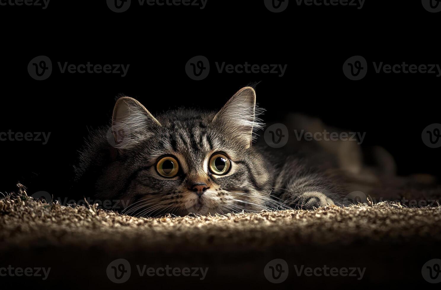 A curious tabby cat stares intently from behind a textured surface photo