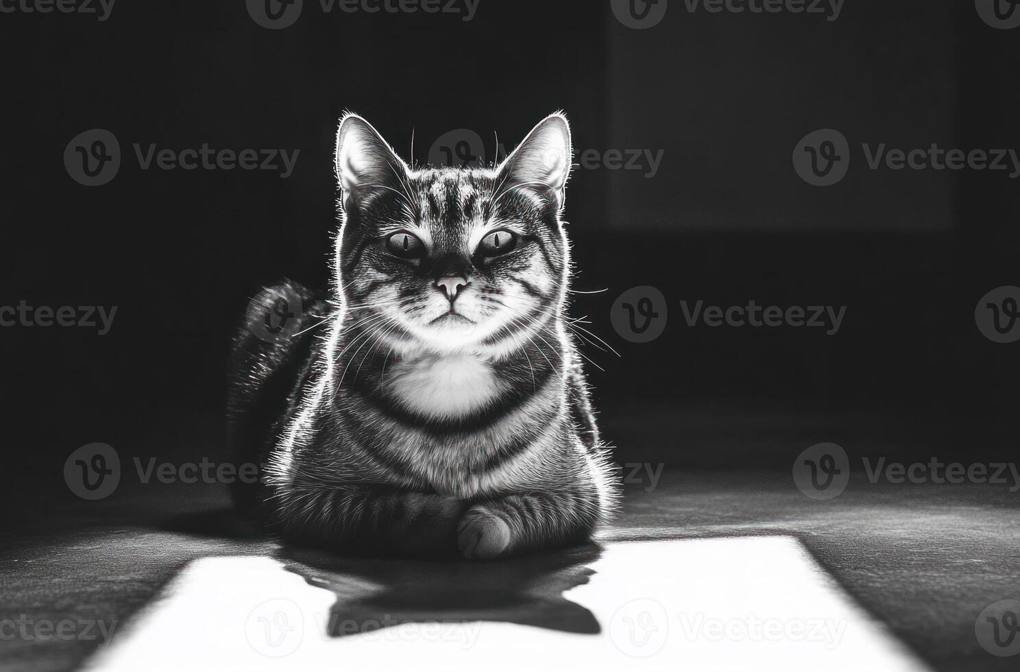 A Tabby Cat Rests In A Beam Of Light photo