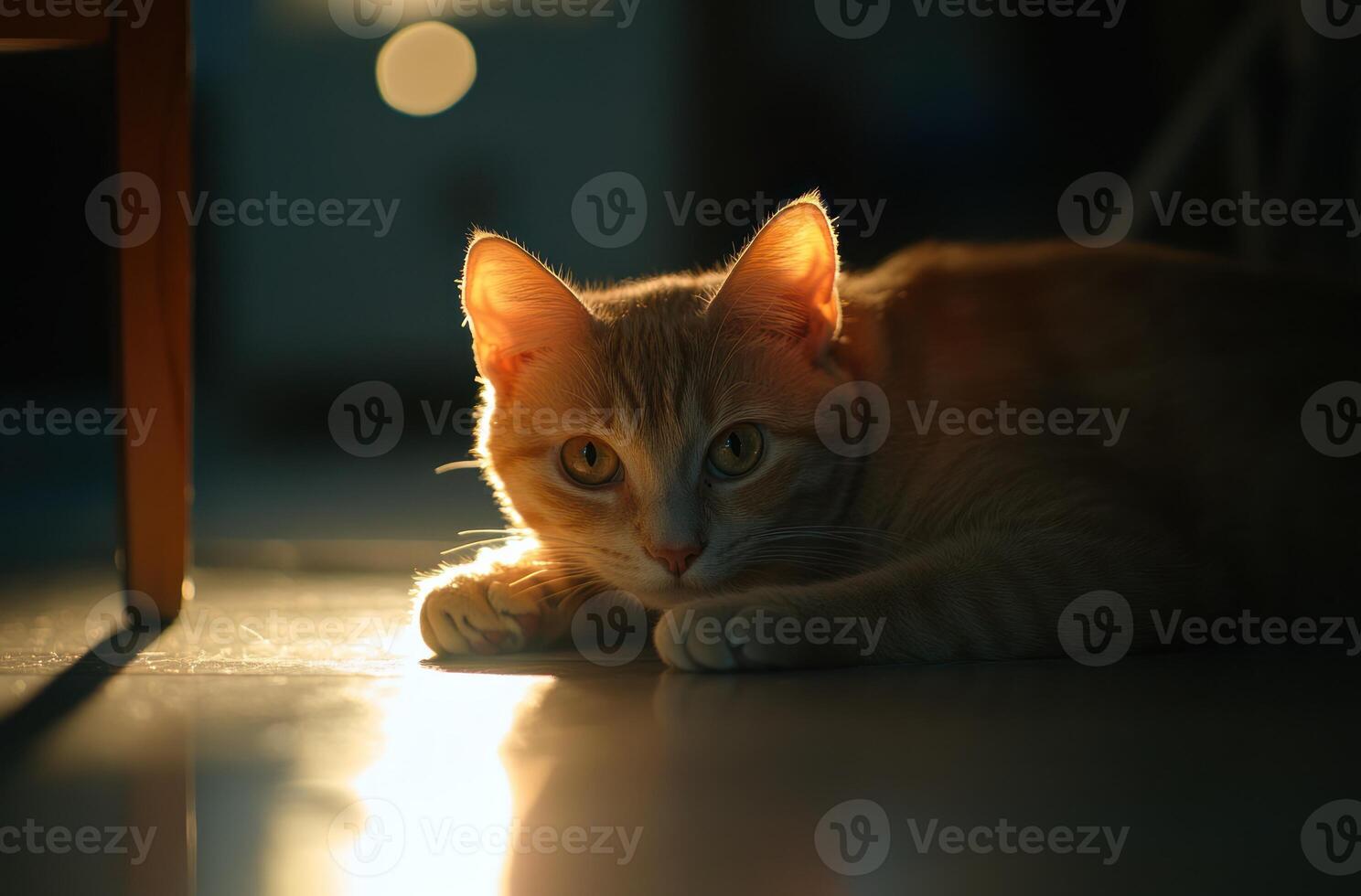 Orange Tabby Kitten Rests In Golden Sunlight photo