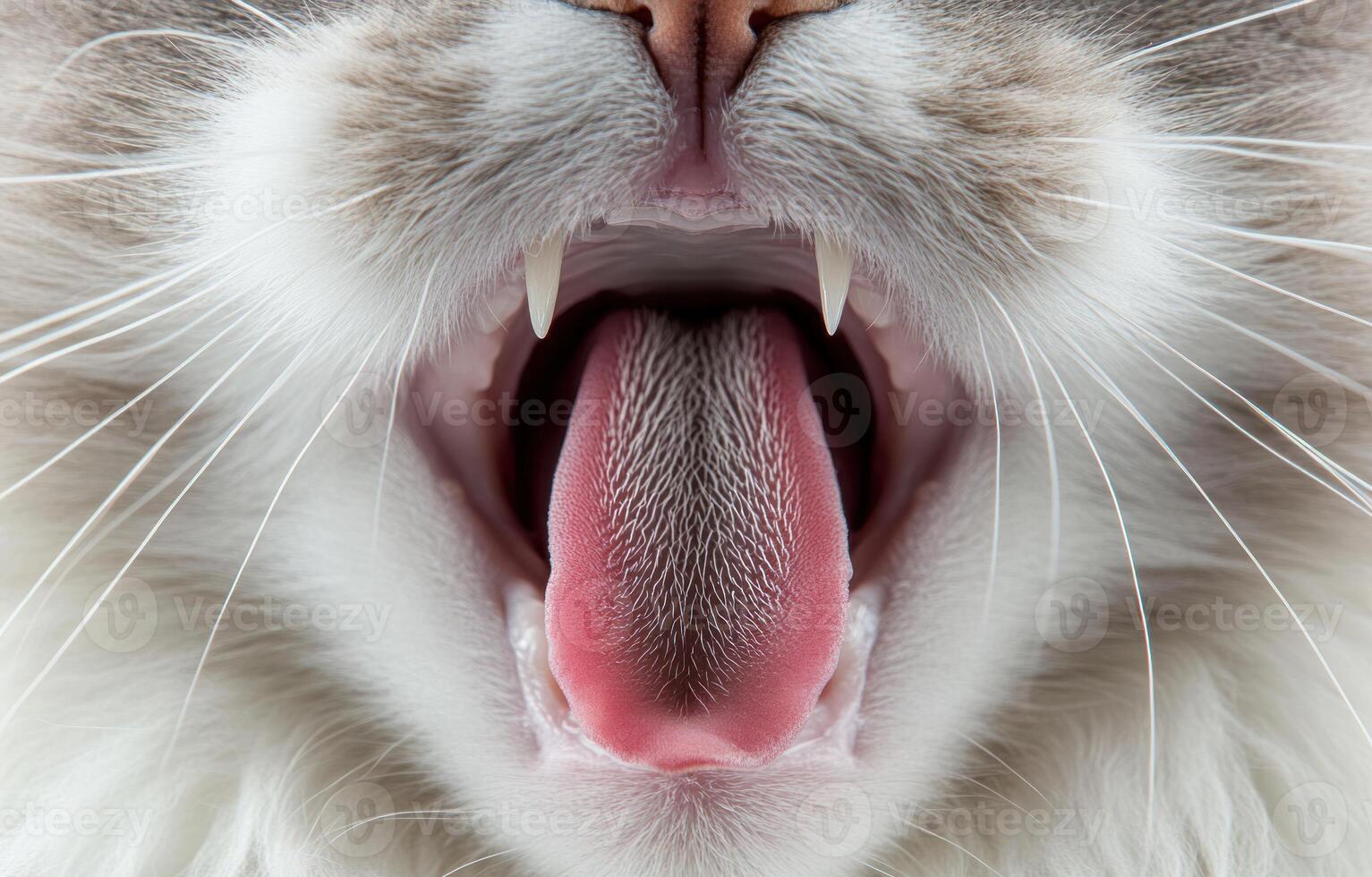 Close Up Of A Cats Open Mouth Showing Teeth And Tongue photo
