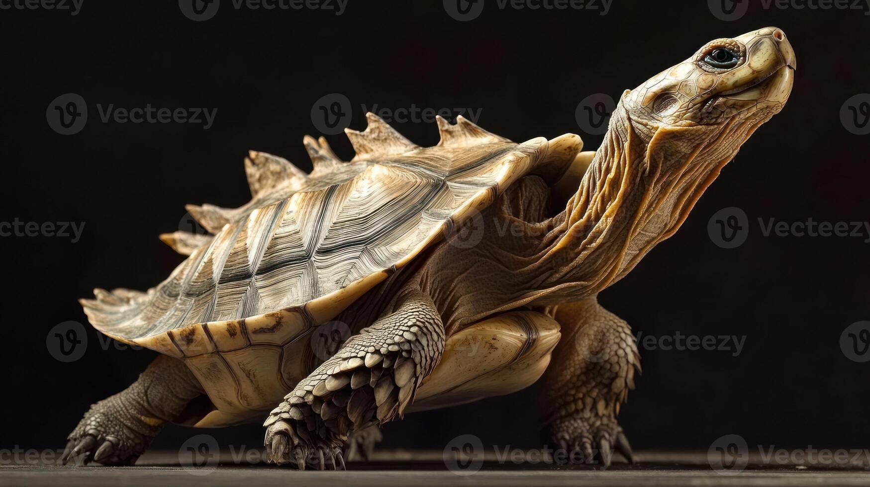 A Large Turtle Displays Its Detailed Shell And Long Neck photo